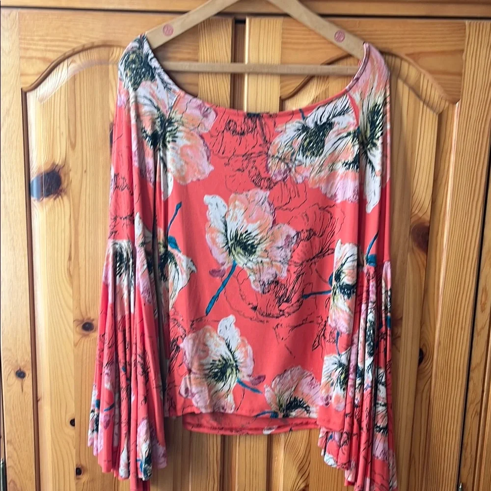 We The Free Orange Birds of Paradise Bell Sleeve Blouse